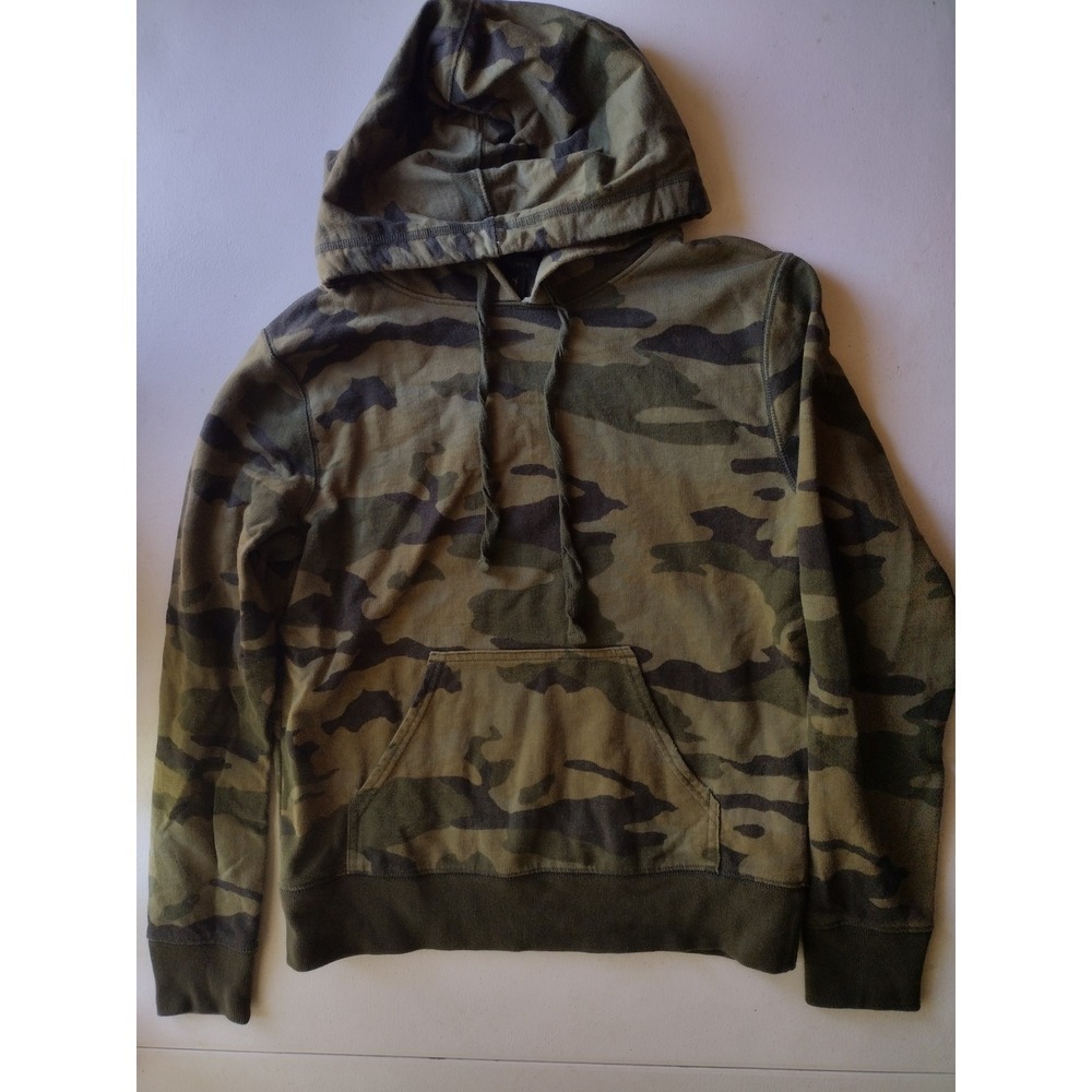 J.Crew Womens Camouflage Pullover Hoodie Green Camo Cotton French Terry Small